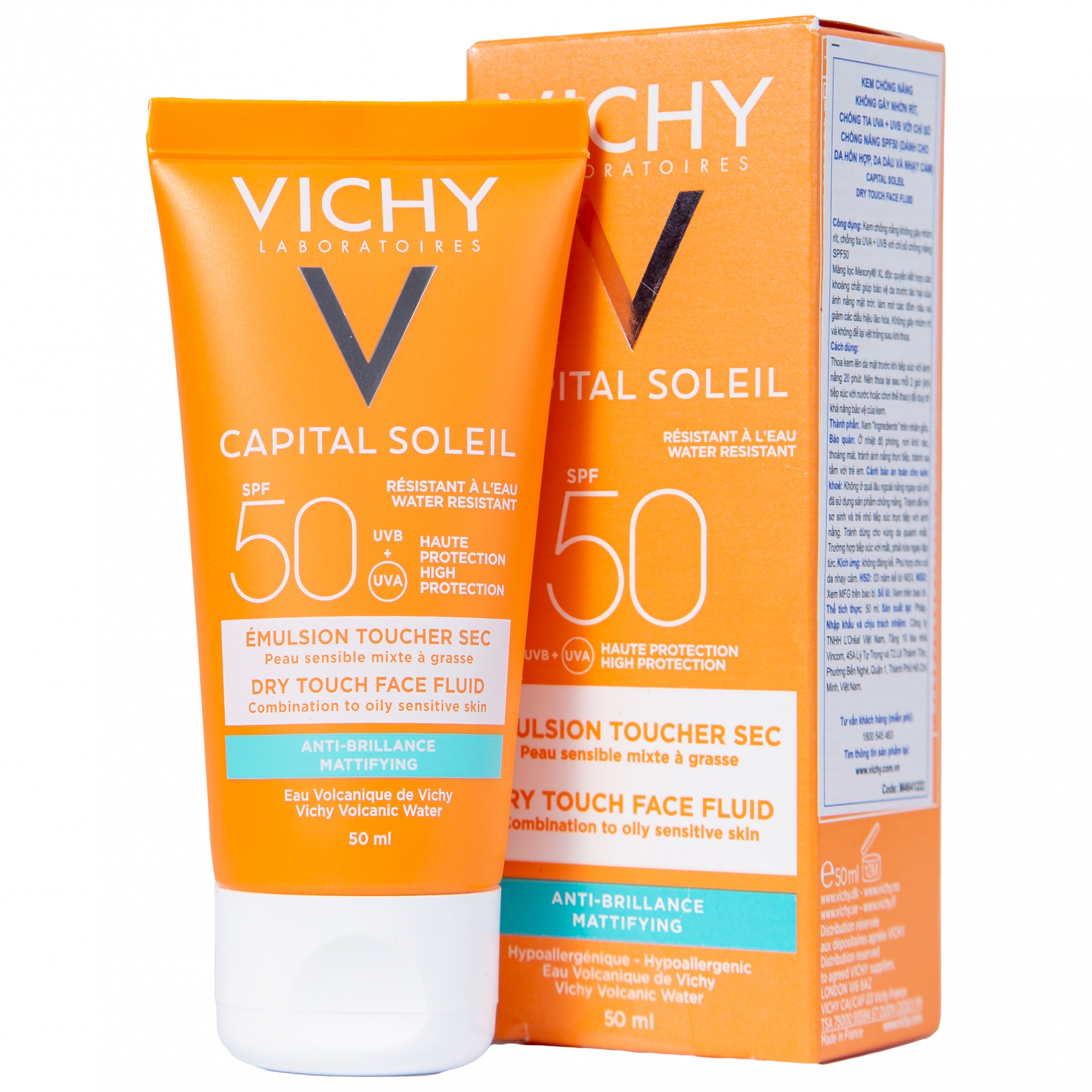 Kem chống nắng nữ SPF 50 UVA+UVB Vichy Capital Soleil Mattifying Dry Touch Face Fluid